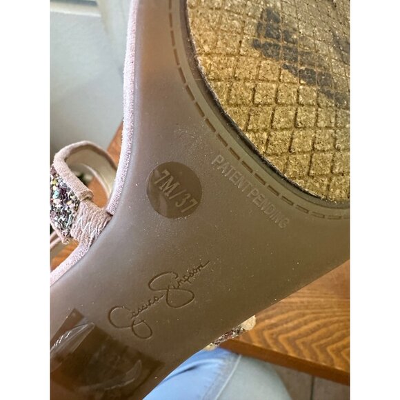 Jessica Simpson Size 7 Designer Stiletto High Heel Sandal Champagne Women - Picture 12 of 15